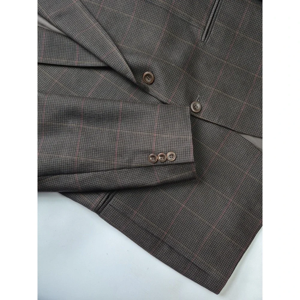 Torriani Mens Wool Sports Coat 43R Brown Check 2 Button Blazer Italy D805